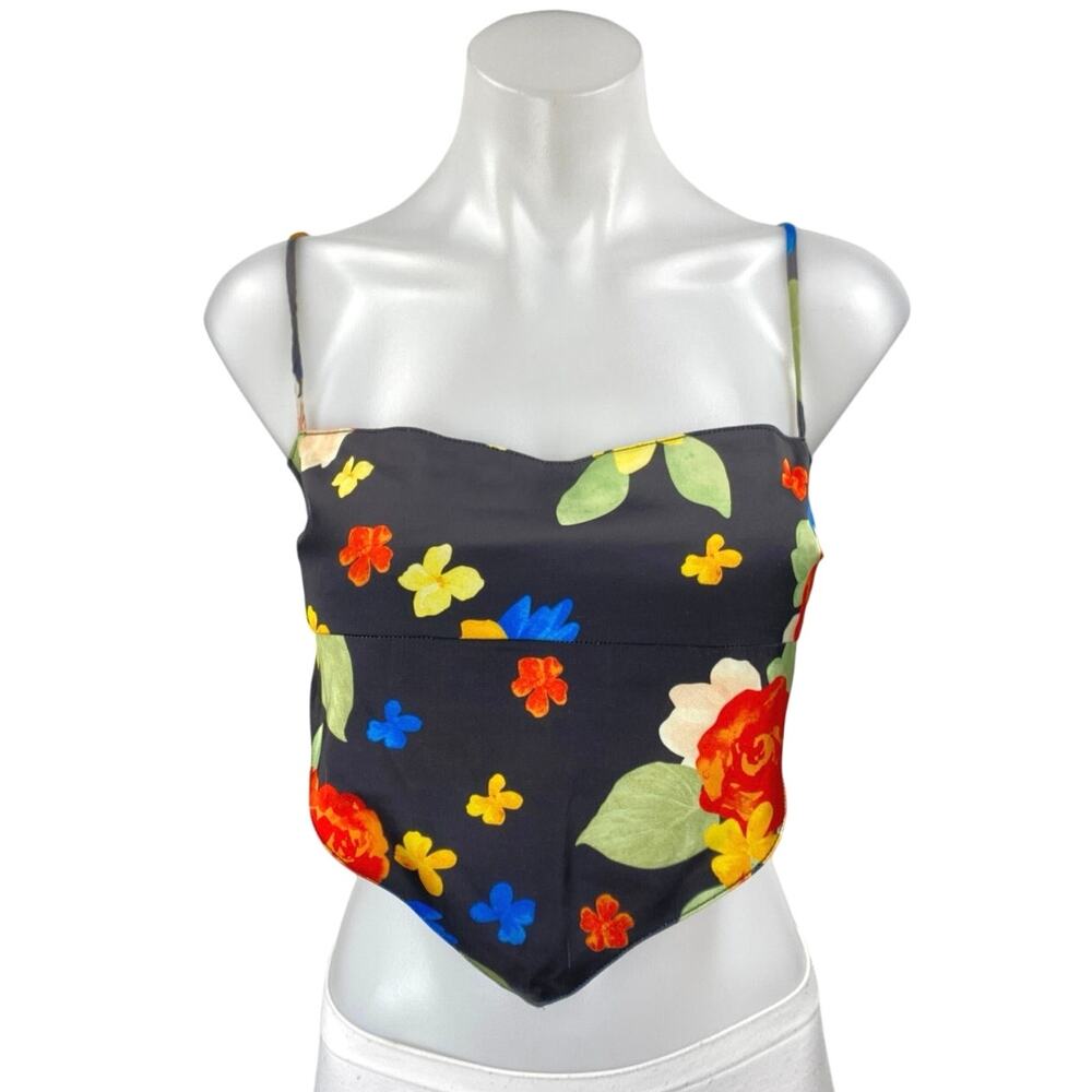 Danielle Bernstein Multicolor Floral Sleeveless Tie Back Cami Tank Crop Top M